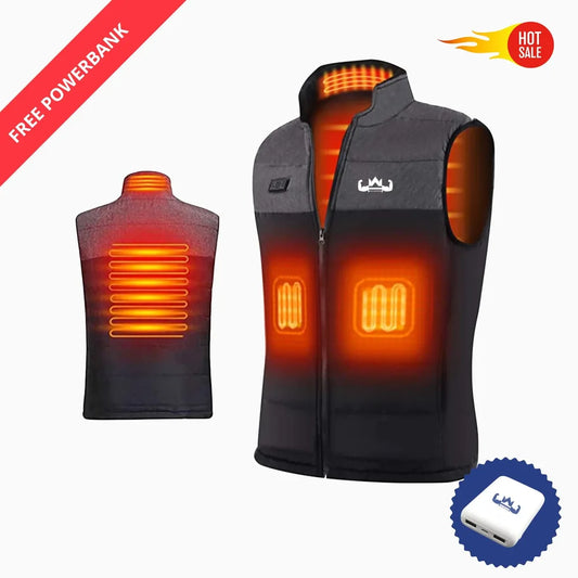 Verwarmde bodywarmer heren grijs zwart met gratis powerbank